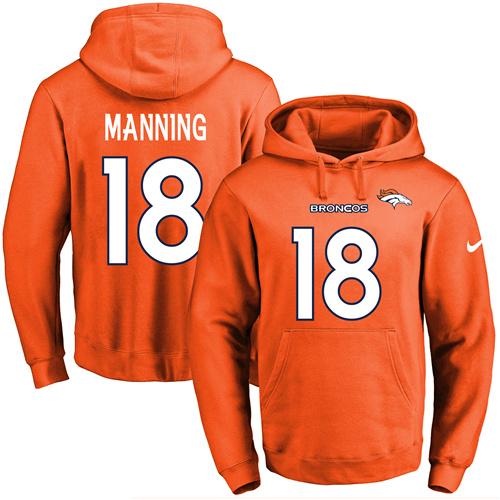 Nike Broncos #18 Peyton Manning Orange Name & Number Pullover NFL Hoodie